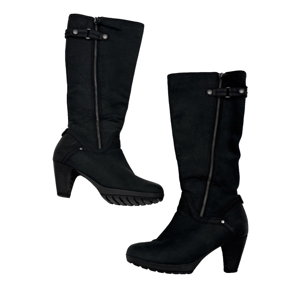 BLONDO‎ Black Leather Aqua Protect Knee High Boot gothic boho Heel Size 7.5